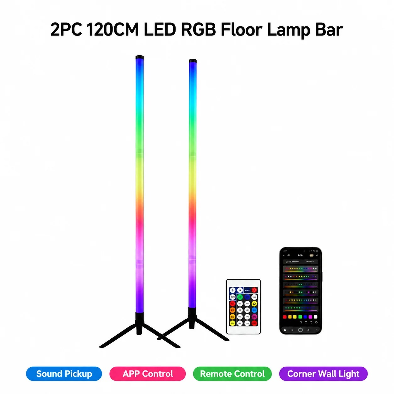 Room Decor Lighting Lamp - 2'li Paket RGB LED Köşe Lambası,